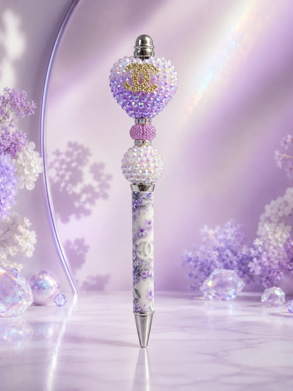 Lavender Blossom Sparkle Beaded Pen